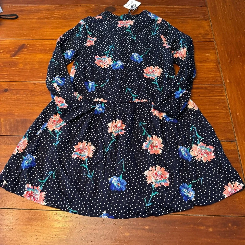 Joules Girls Amelia Shirt Dress Polka Dot Floral Navy Size 7/8 Years